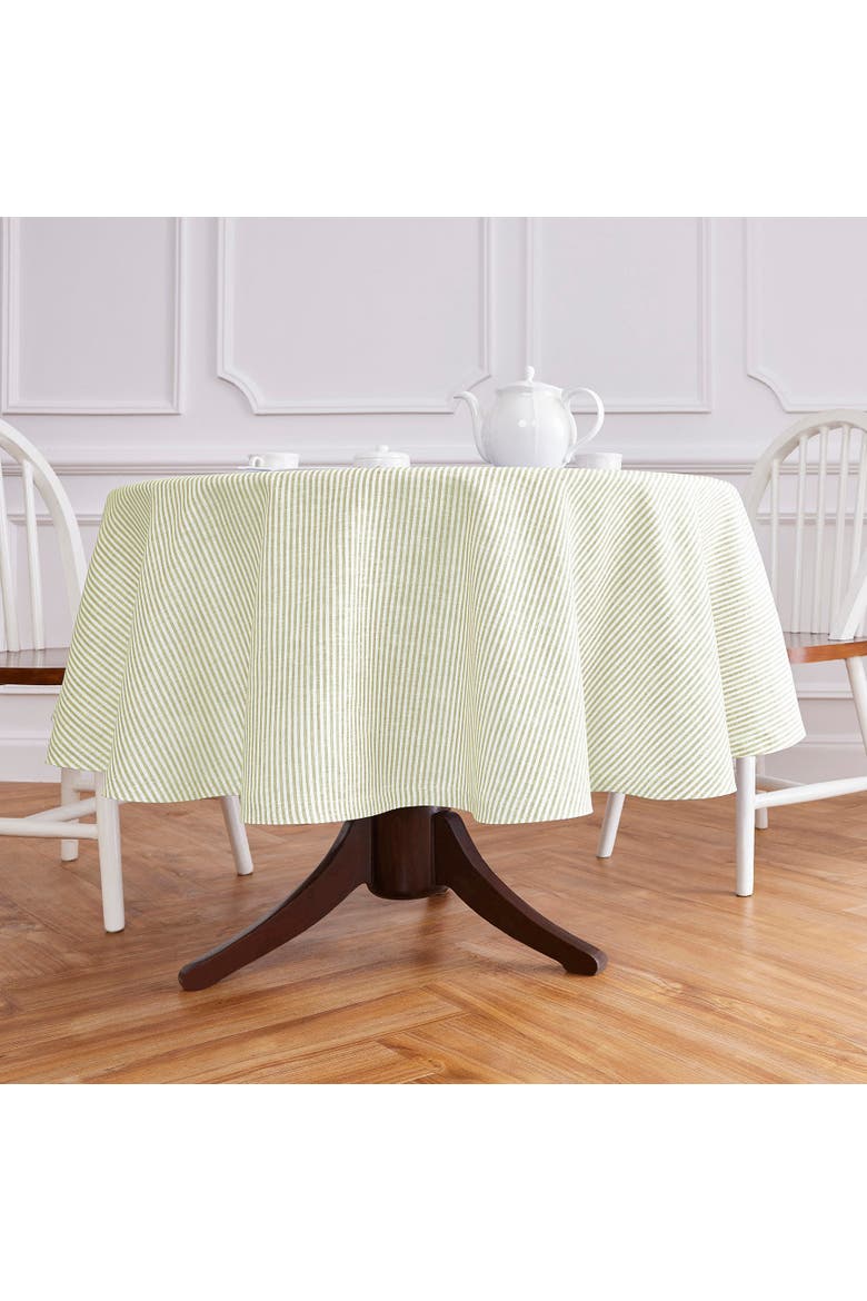 Linen Round Tablecloth - Narrow Stripe, Alternate, color, Sage and White