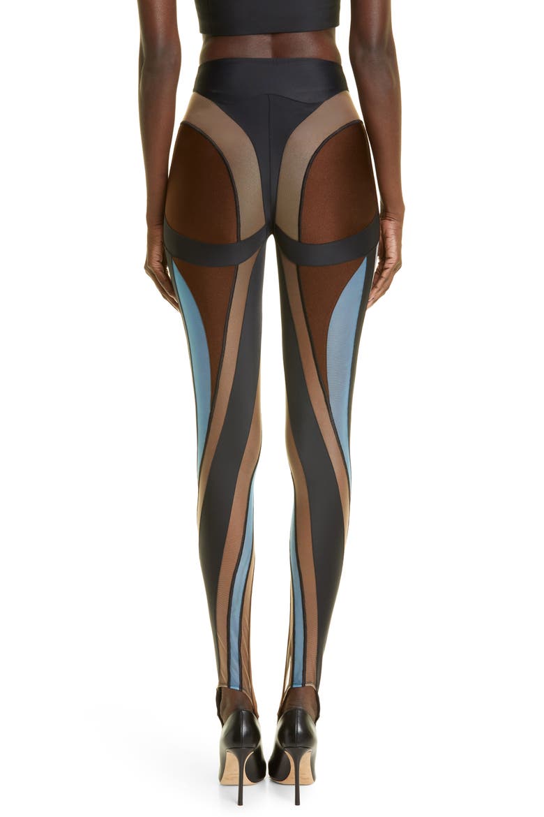 Sheer Spiral Stirrup Leggings, Alternate, color, CHOCOLATE / SKY BLUE