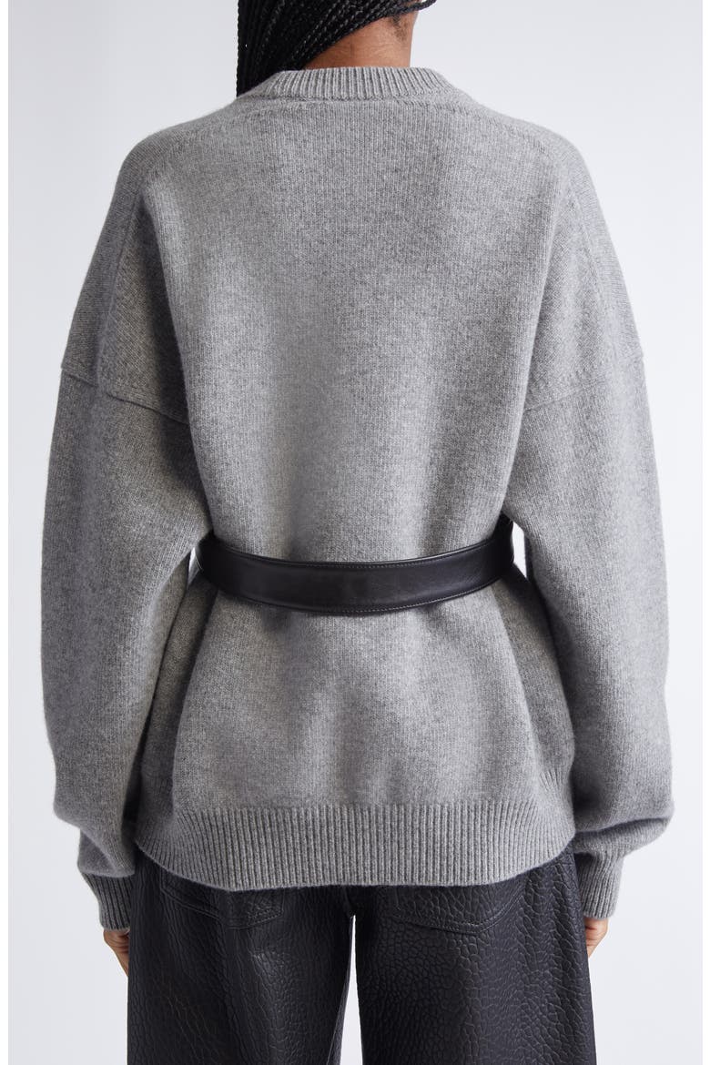 Relaxed Wool Blend Sweater with Detachable Leather Tabs, Alternate, color, HEATHER GREY
