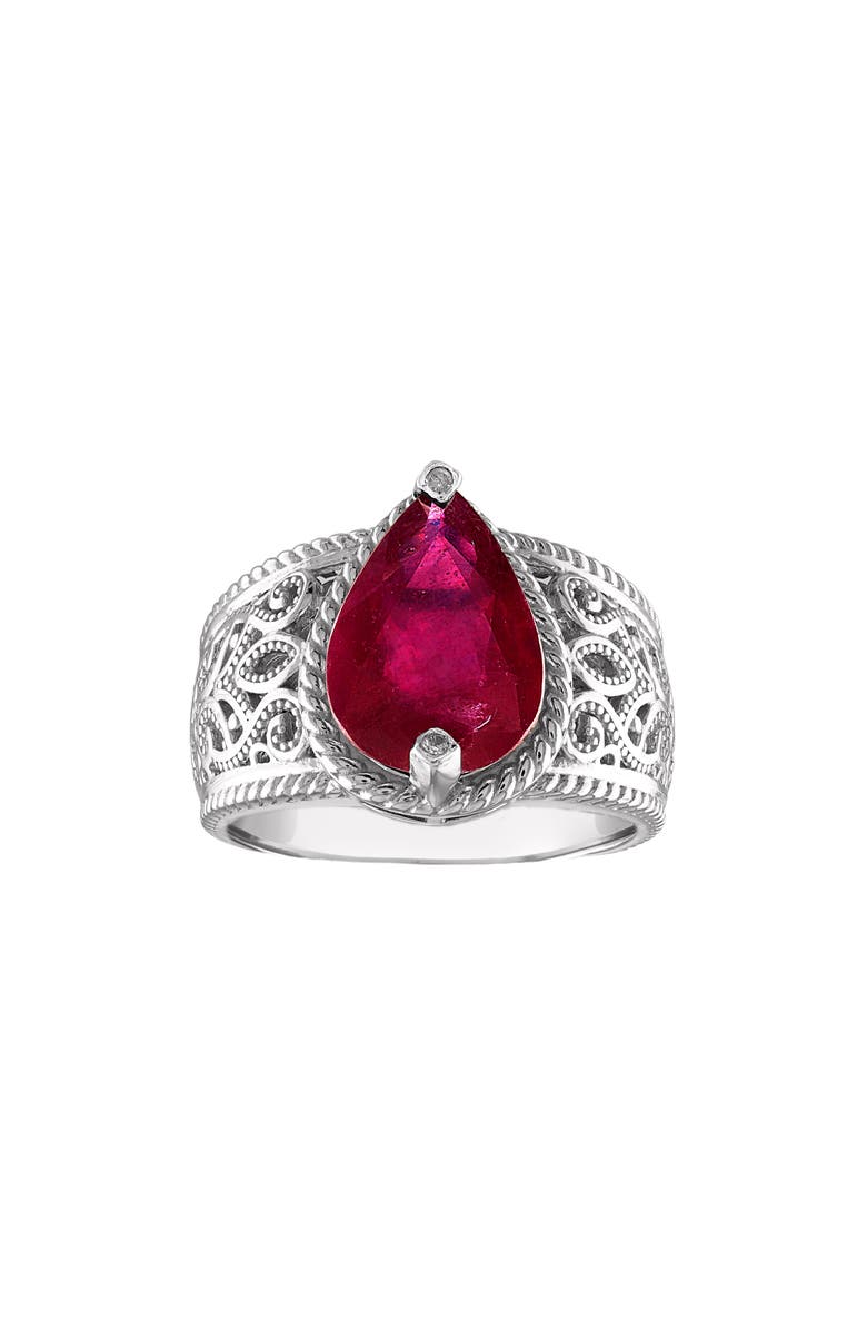 FZN Sterling Silver Ruby & Diamond Filigree Ring, Main, color, Silver/ Ruby