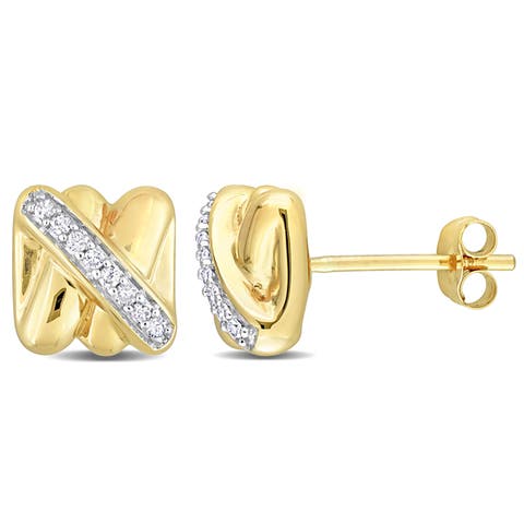 Diamond Crossover Stud Earrings 14k