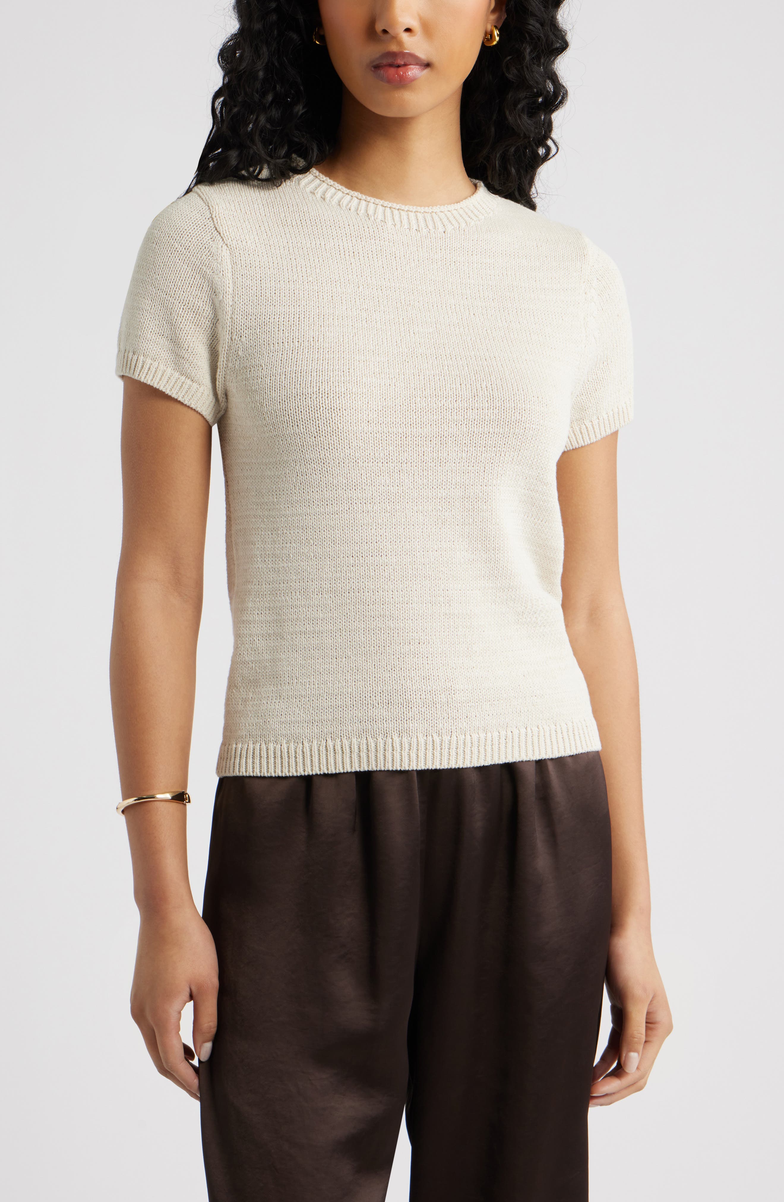 Short Sleeve Cotton Blend Sweater - image 3