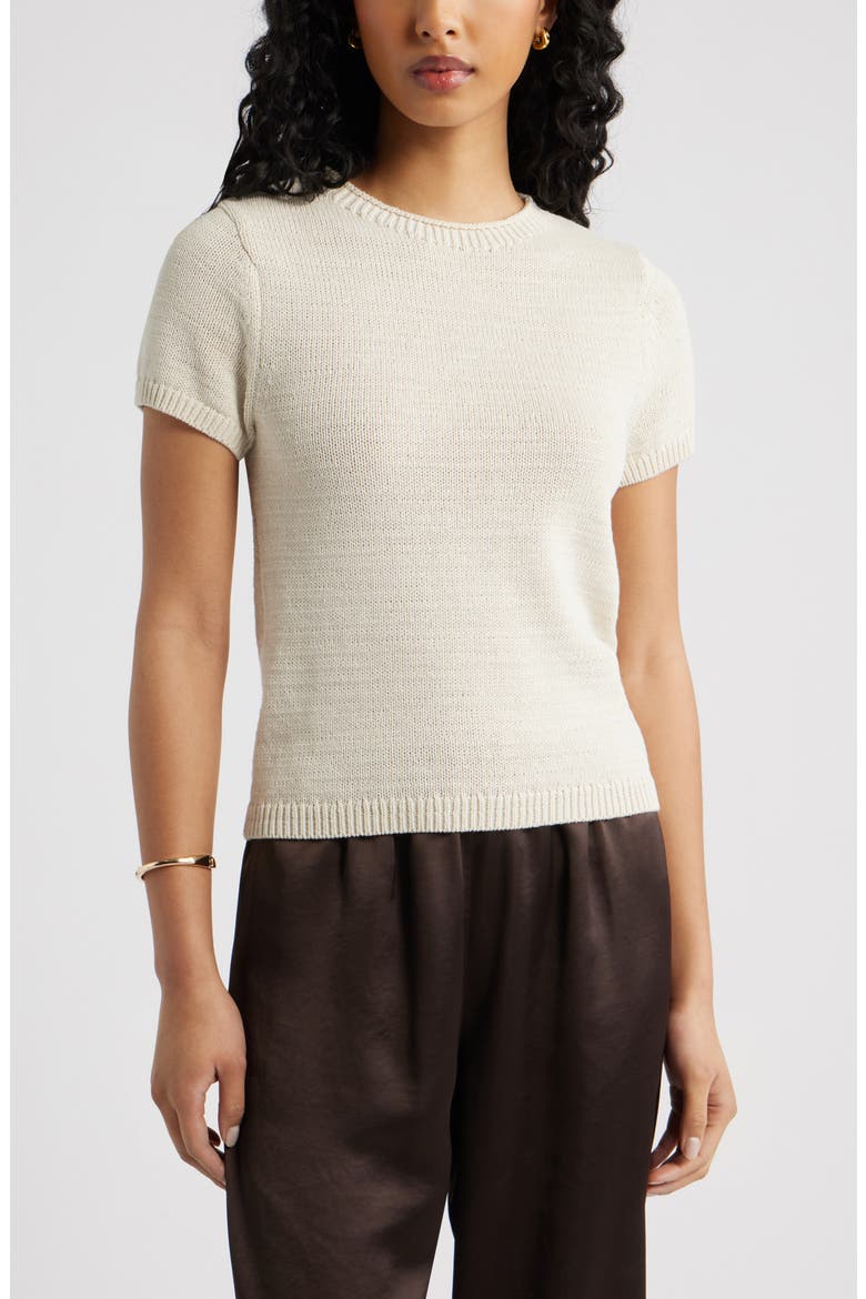 Short Sleeve Cotton Blend Sweater, Main, color, IVORY DOVE