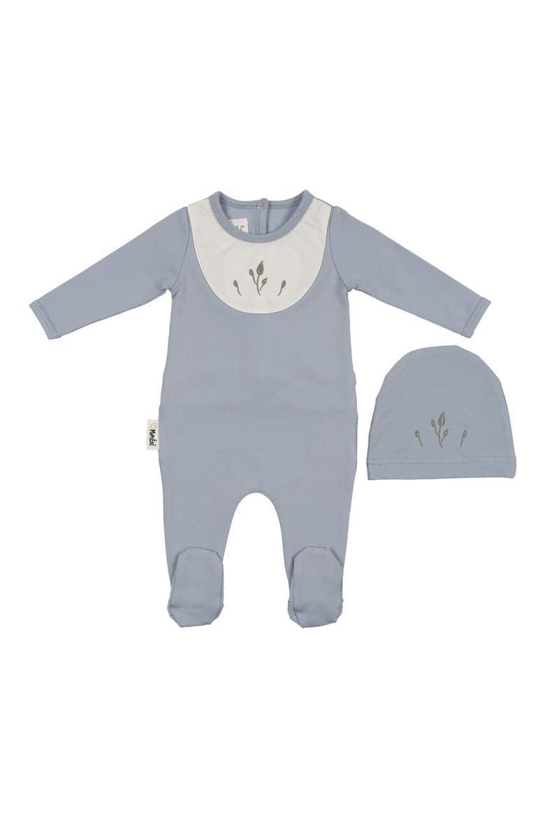Embroidered Footie & Hat Set, Main, color, BLUE