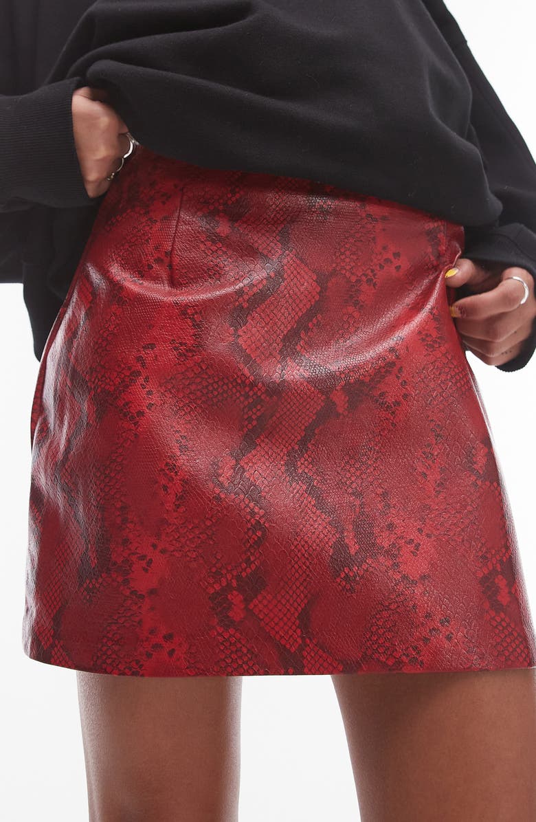 Topshop Editor Pelmet Snakeskin Print Faux Leather Miniskirt, Alternate, color,