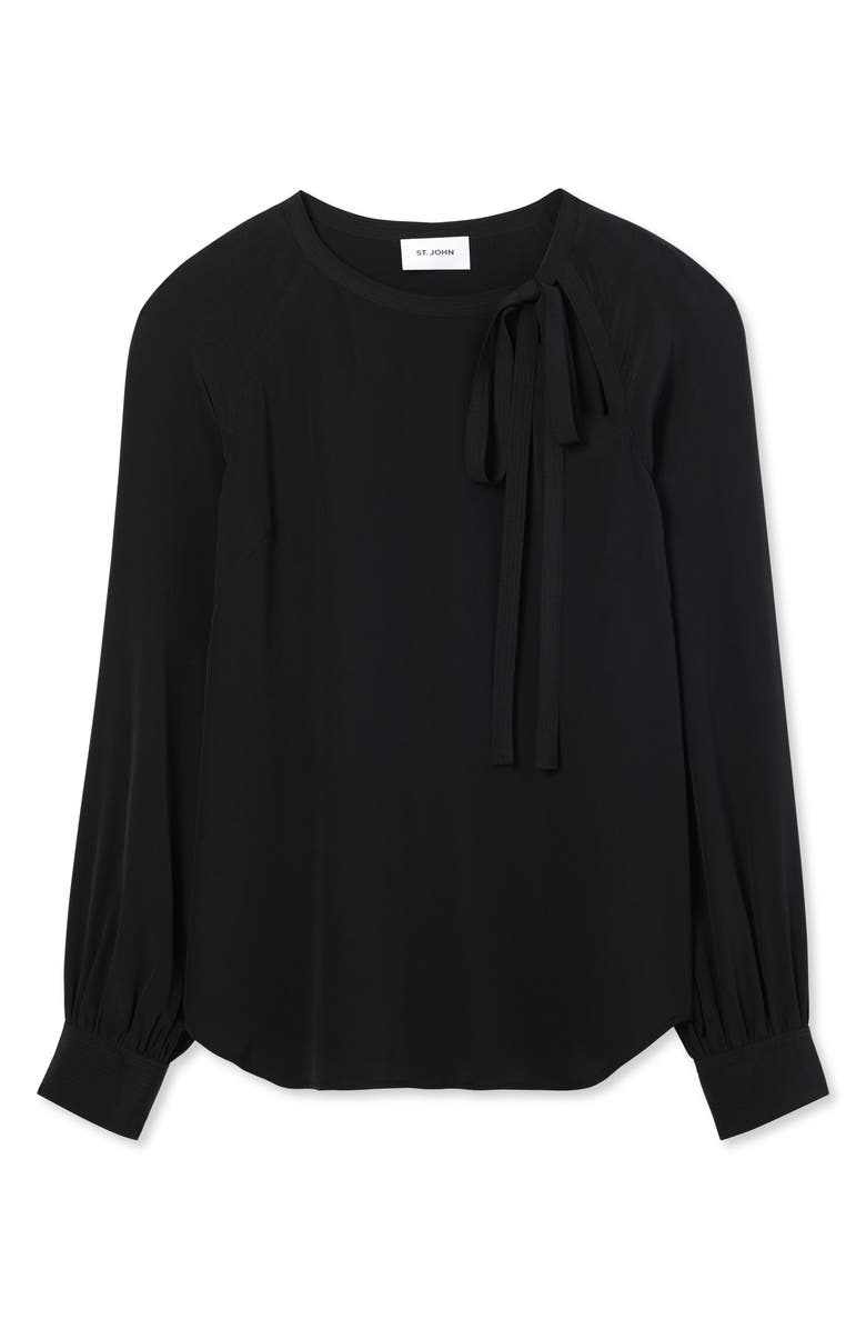 St. John Collection Asymmetric Tie Neck Silk Crêpe de Chine Blouse, Alternate, color, 