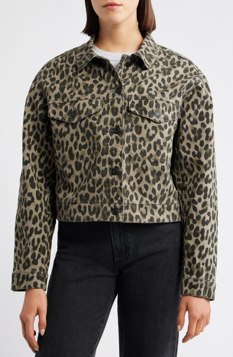 Mavi Jeans Leopard Print Denim Jacket, Alternate, color, Green Leopard Denim