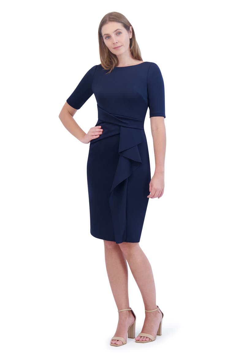 Waist Tuck Ruffle Skirt Scuba Dress, Alternate, color, NAVY