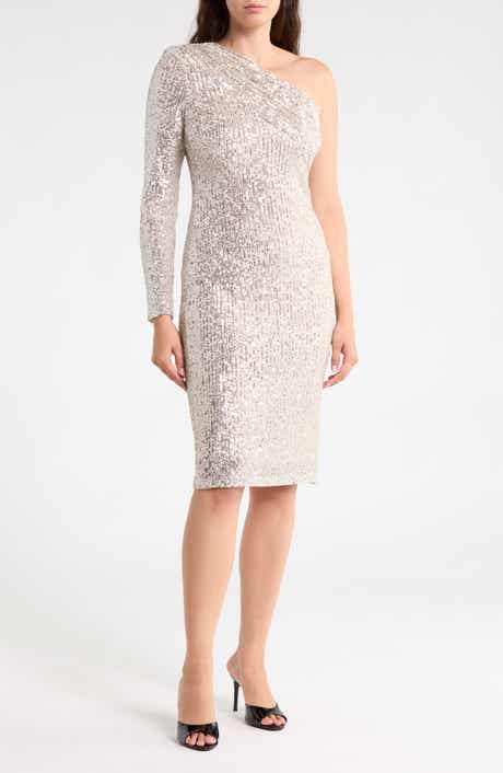 One-Shoulder Long Sleeve Sequin Sheath Dress