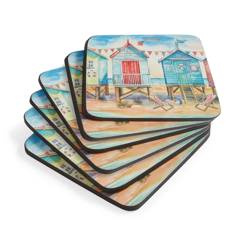 Beach Huts Set Of 6 Cork Back Coasters, 4"
