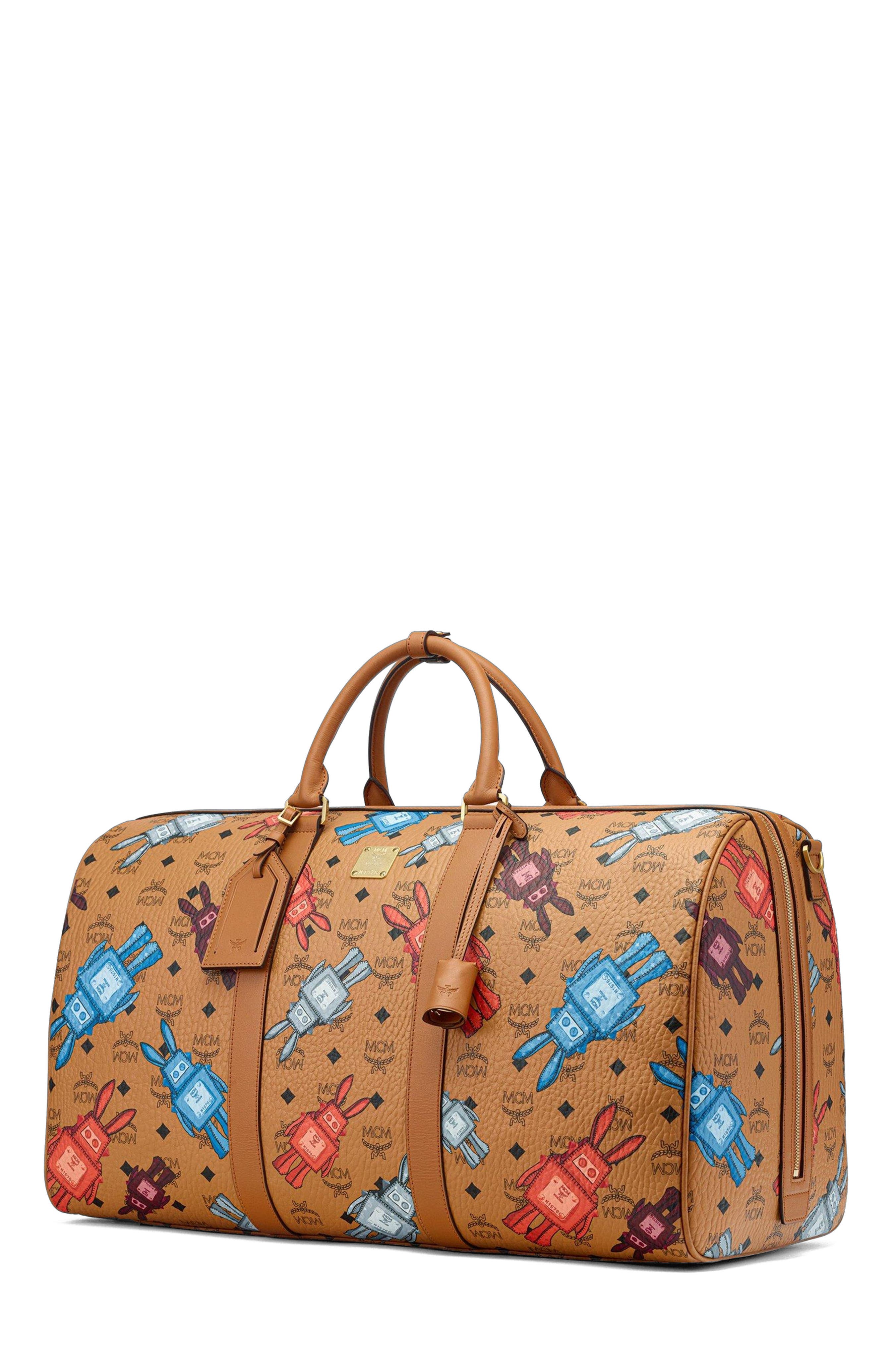 MCM X-Large Ottomar Weekender Bag in Rabot Visetos, Alternate, color, Cognac