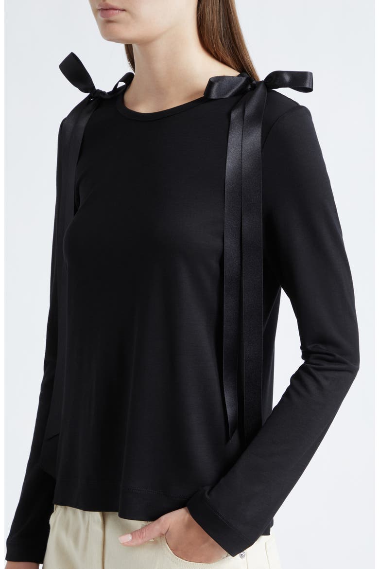 Bow Ribbon Tail Long Sleeve T-Shirt, Alternate, color, BLACK