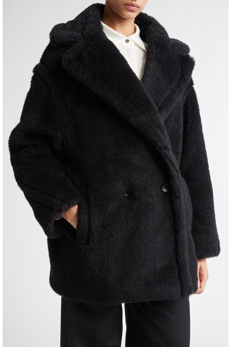Olga Short Virgin Wool & Cashmere Coat, Alternate, color, BLACK
