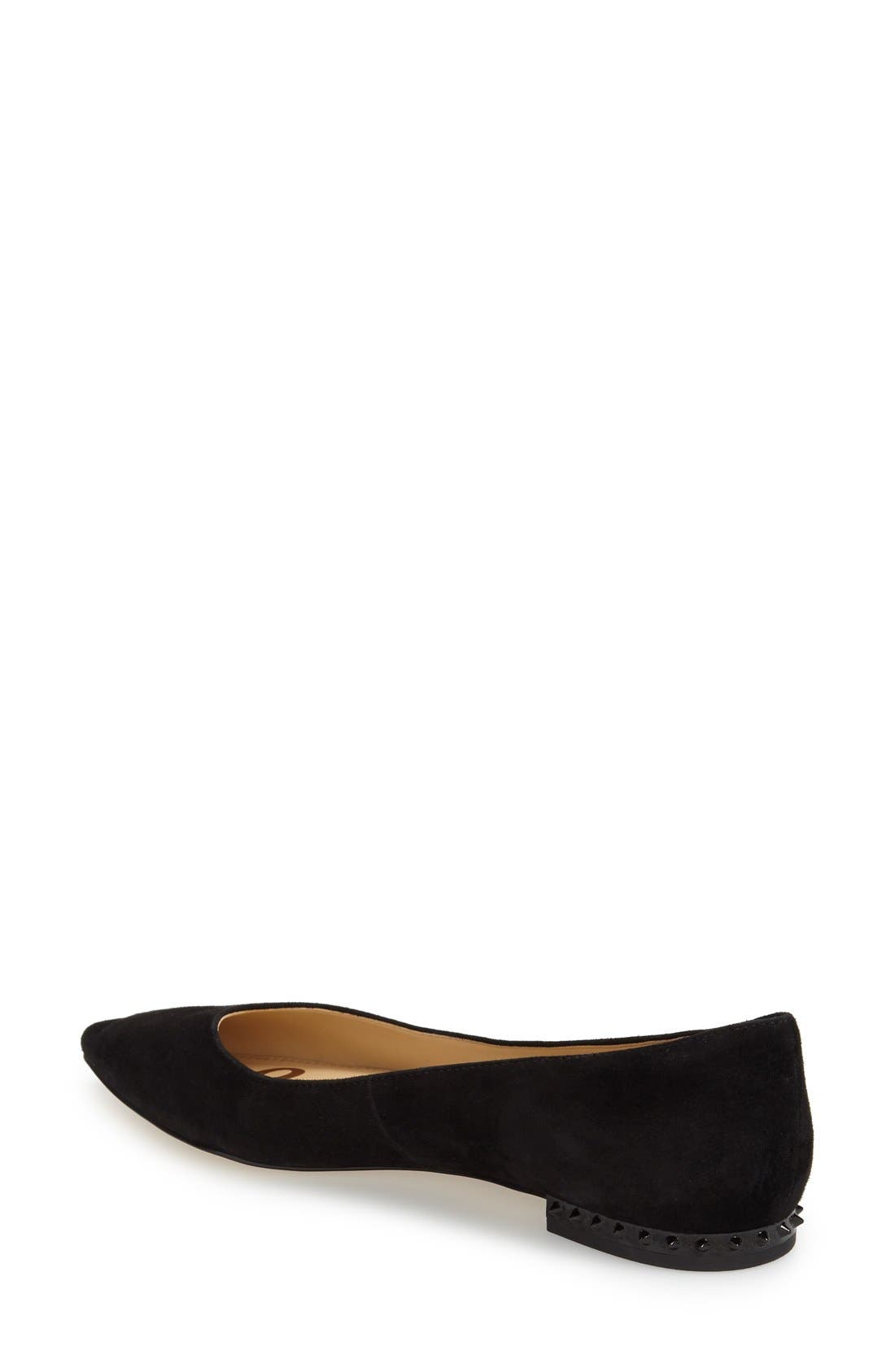 'Reyanne' Spike Rand Pointy Toe Flat, Alternate, color, BLACK SUEDE