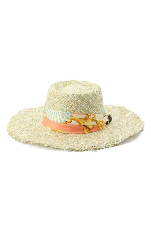 Kurt Geiger London Straw Sun Hat With Floral Print Satin Band In Green