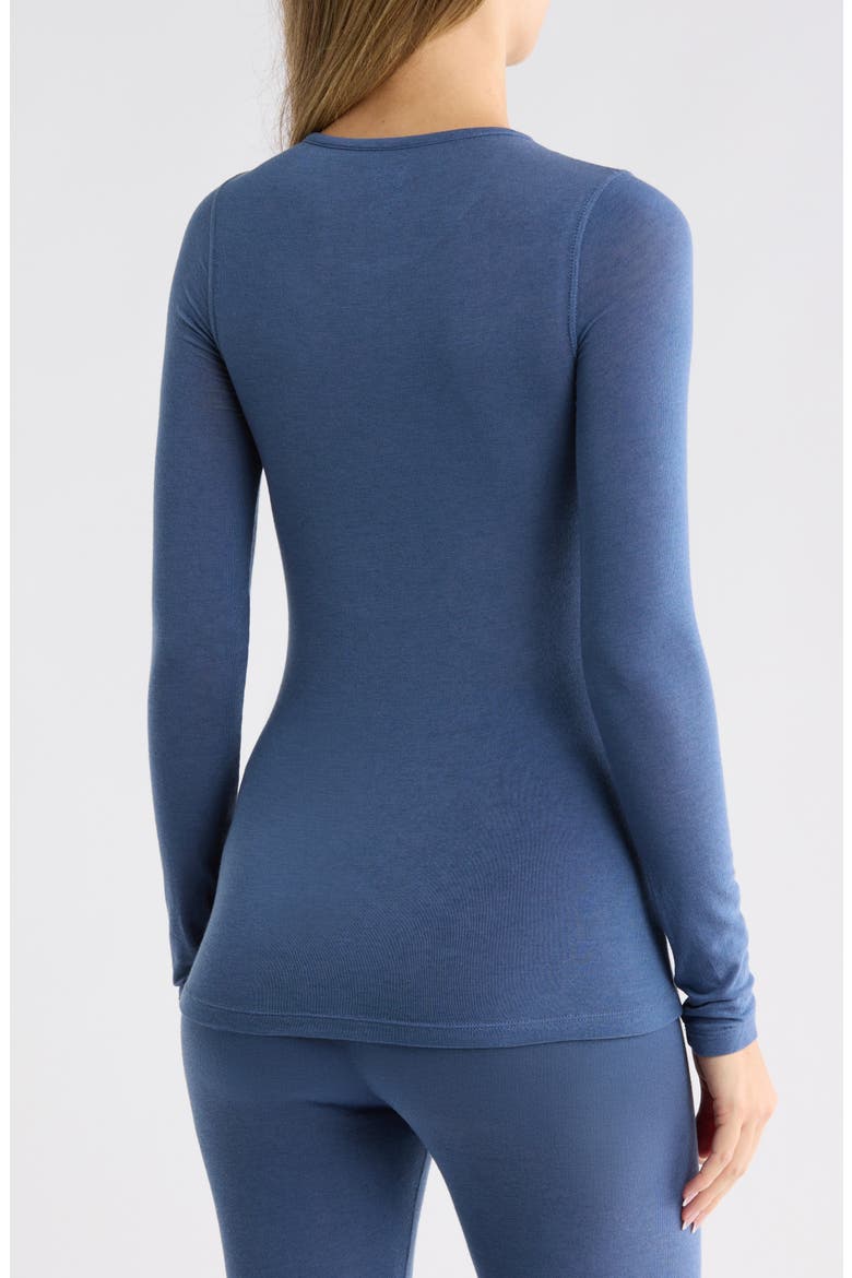 Plaid Long Sleeve Crewneck Top, Alternate, color, LIGHT INDGO BLUE