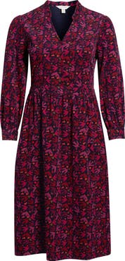Seasalt Cornwall Rose Cottage Floral Long Sleeve Corduroy Midi Dress
