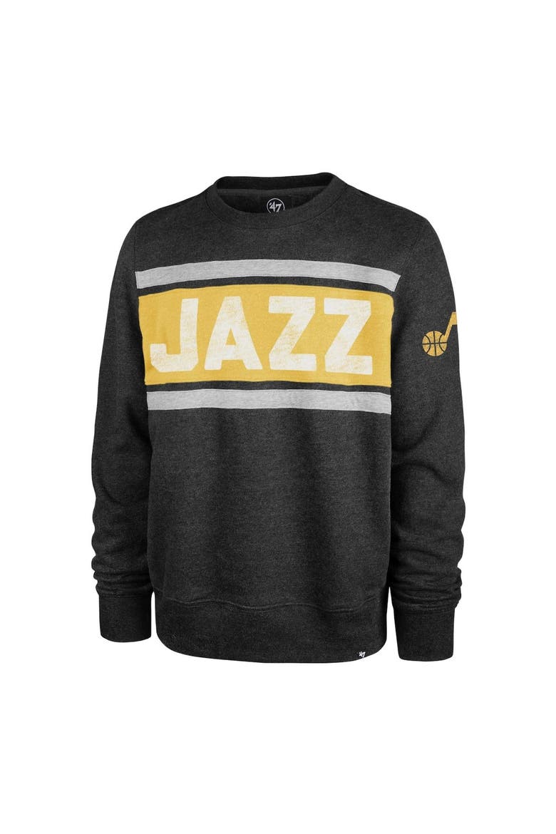 Men's '47 Heather Black Utah Jazz Tribeca Emerson Pullover Sweatshirt, Alternate, color, Heather Black
