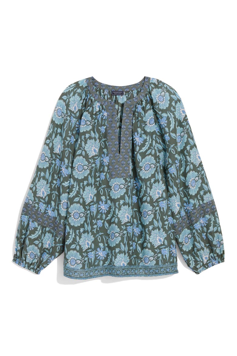 Print Split Neck Popover Top, Alternate, color, EDIE FLORAL BALSAM