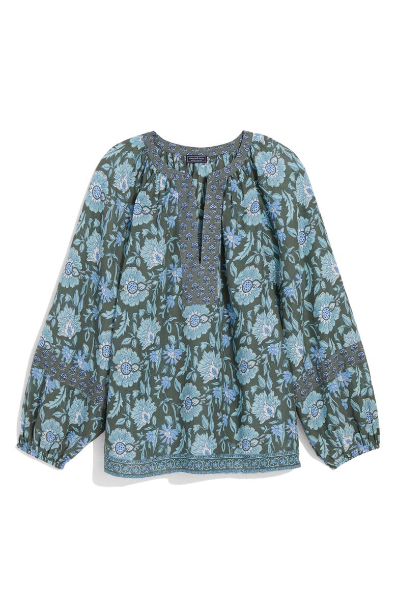 vineyard vines Print Split Neck Popover Top, Alternate, color, Edie Floral Balsam
