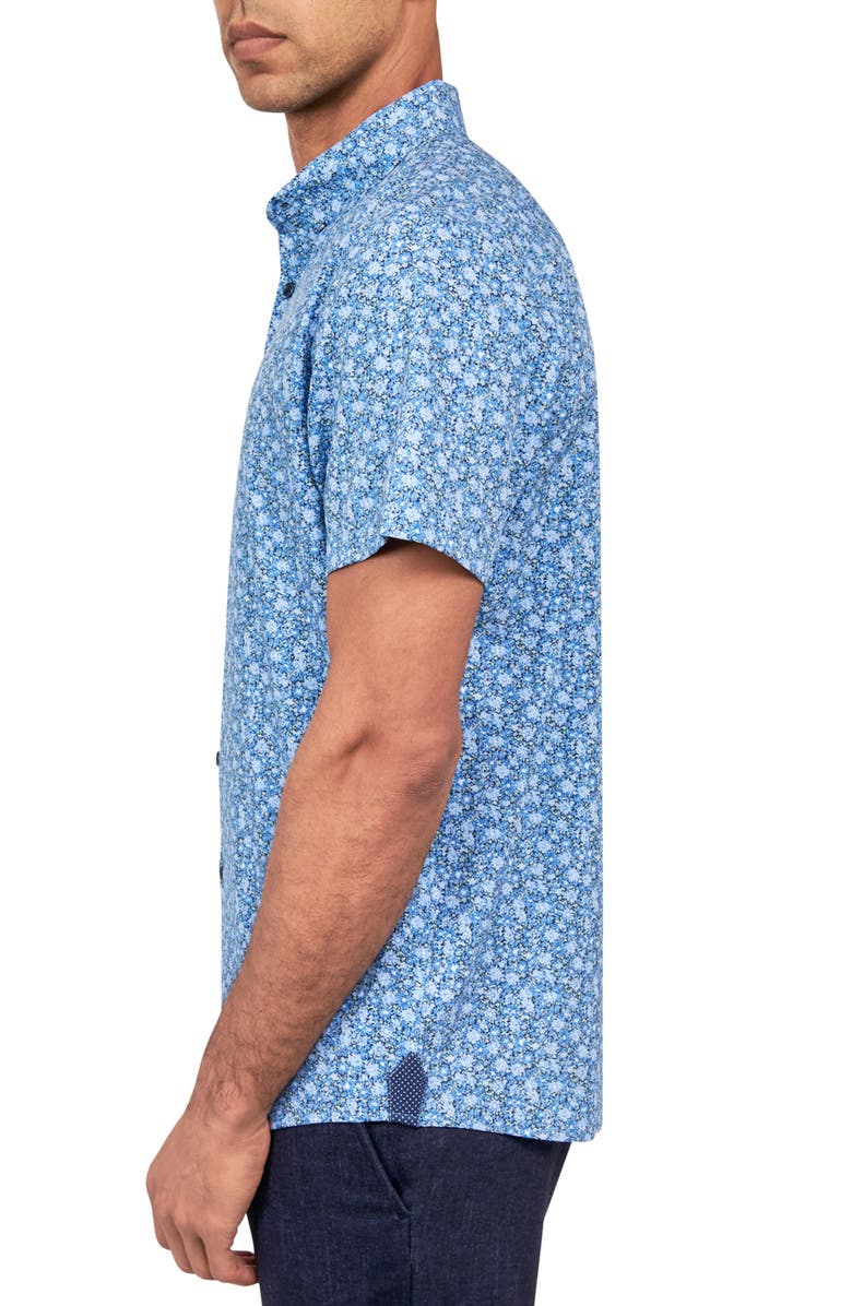Brooklyn Brigade Slim Fit Ditsy Floral 4-Way Stretch Performance Short Sleeve Shirt, Alternate, color, Blue