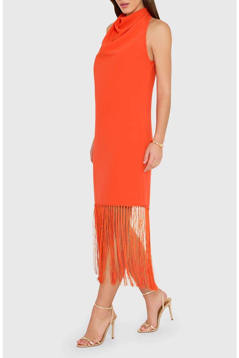 Syd Cowl Neck Fringe Midi Dress, Alternate, color, MANDARIN