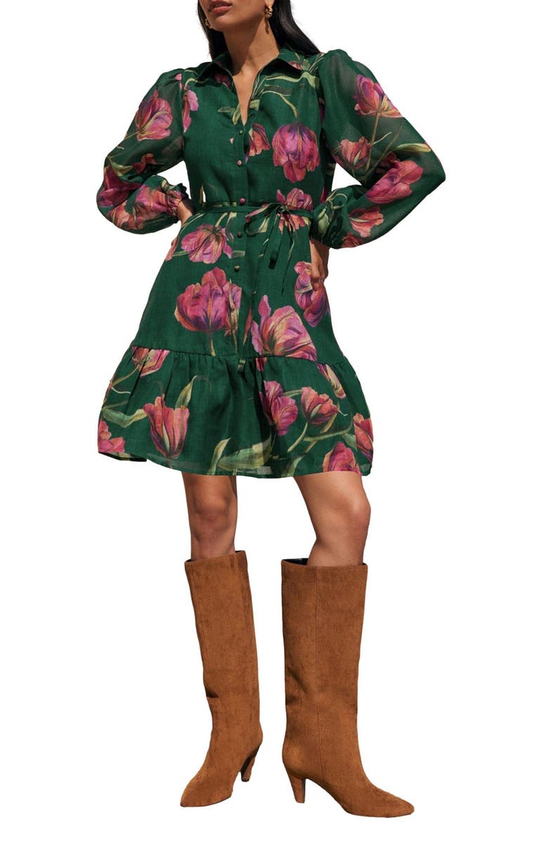 Friends Like These Floral Print Long Sleeve Shirtdress, Main, color, Green