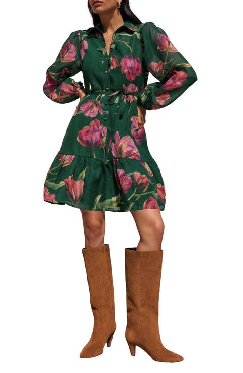 Floral Print Long Sleeve Shirtdress