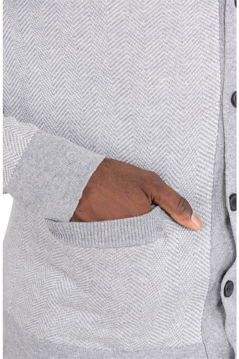 Herringbone V-Neck Button Front Cardigan, Alternate, color, OFF WHITE/ HEATHER GREY