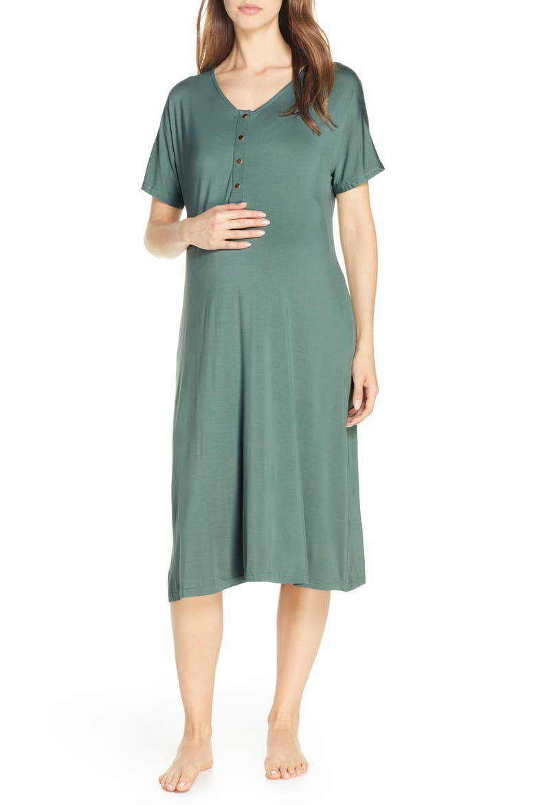 Solid Maternity/Nursing Nightshirt, Main, color, SOLID- TEAL