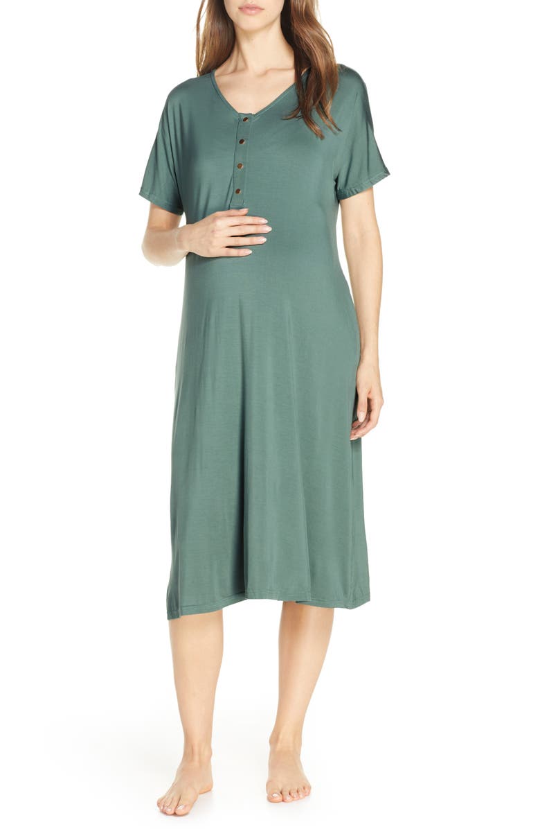 Nesting Olive Solid Maternity/Nursing Nightshirt, Main, color, 