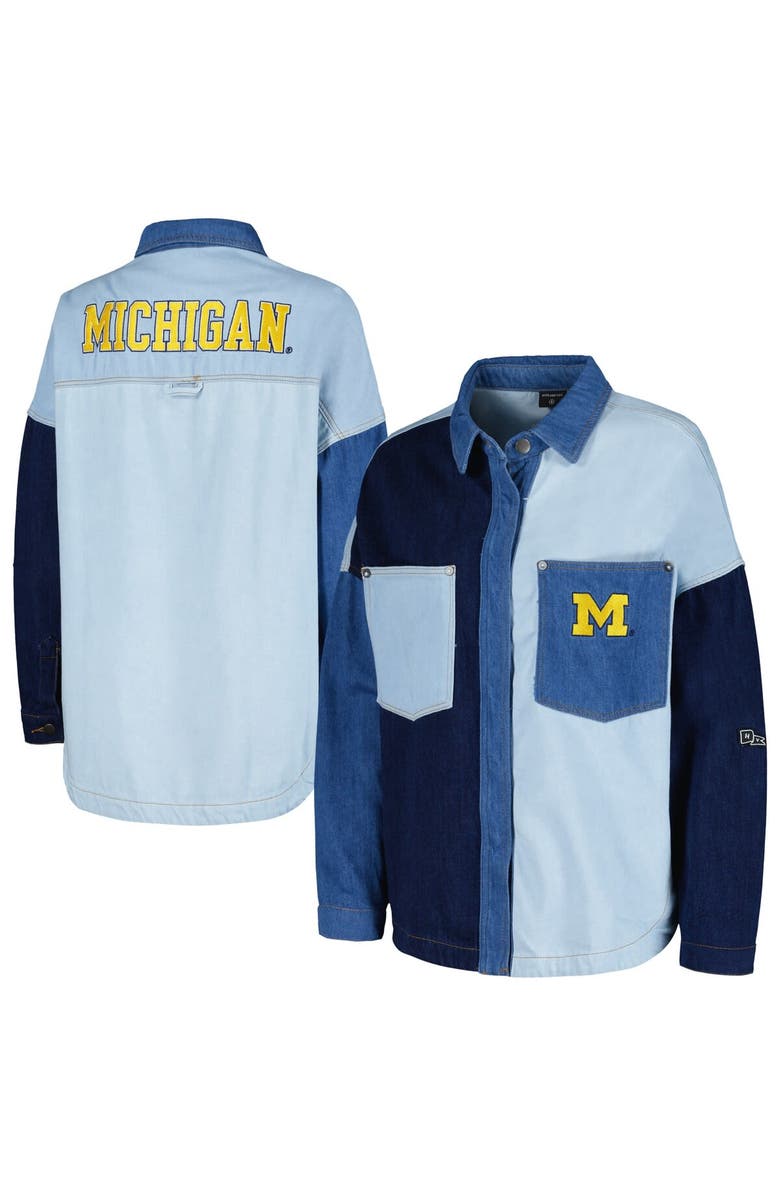 Hype and Vice Women's Hype and Vice Denim Michigan Wolverines Multi-Hit Hometown Full-Snap Jacket, Main, color, Denim