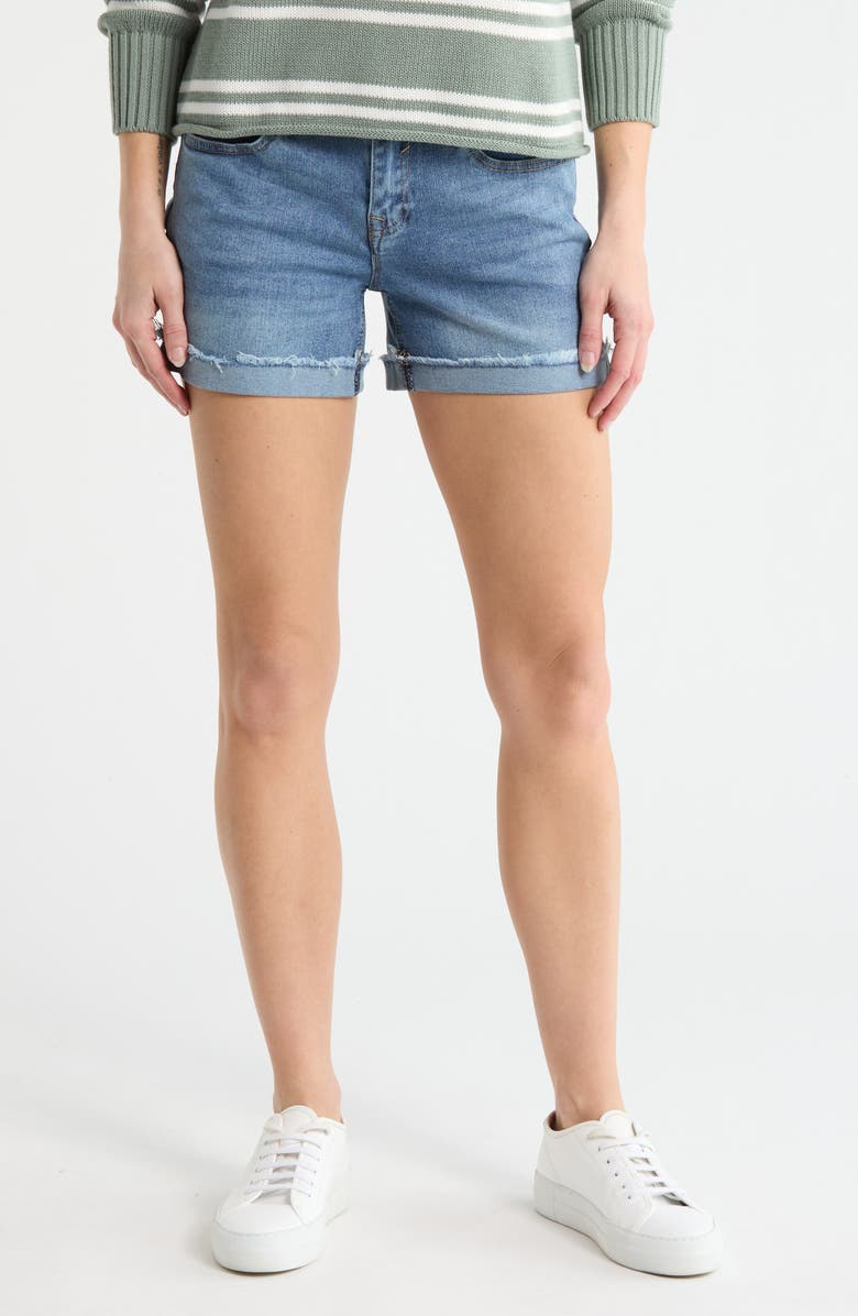Vigoss Cuffed Mid Rise Denim Shorts, Main, color, Medium Wash