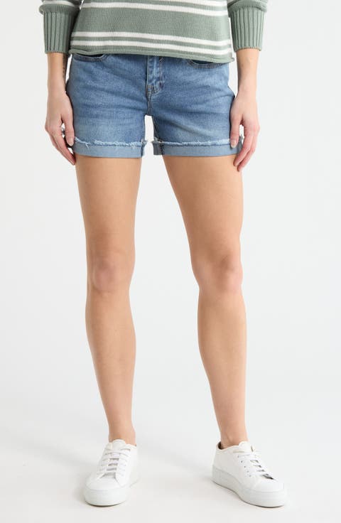 Cuffed Mid Rise Denim Shorts