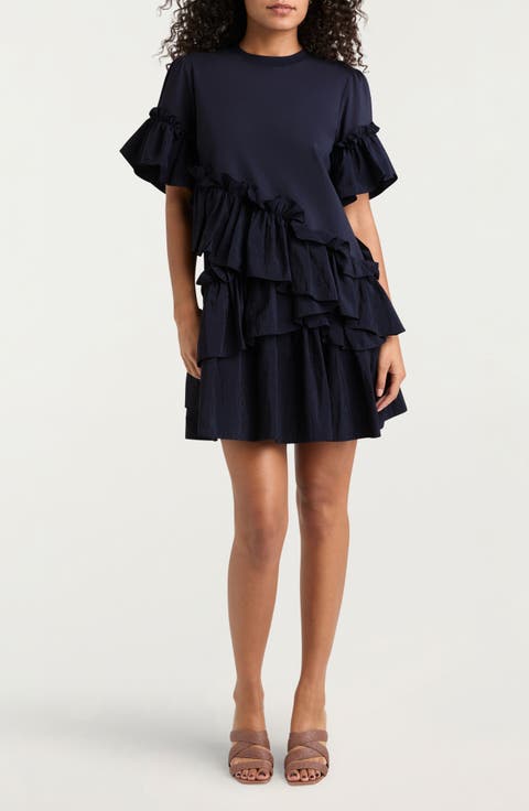 Kendria Ruffle Mixed Media Minidress