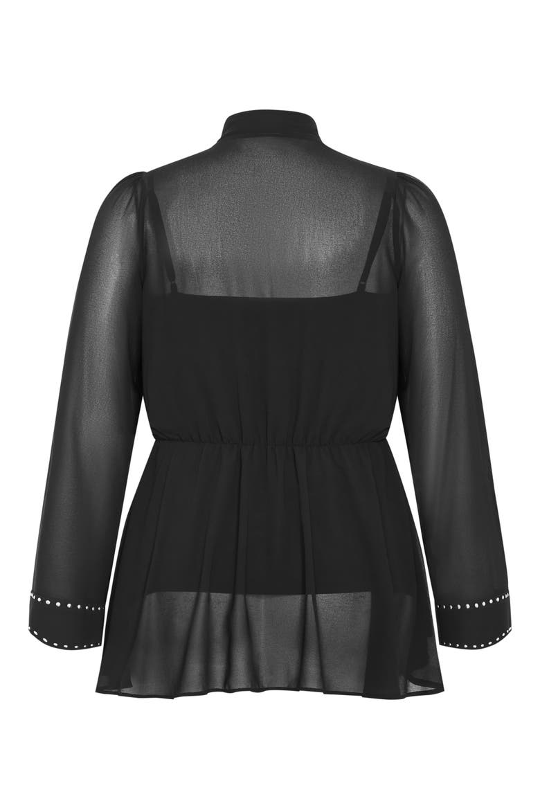 Kara Studded Pussybow Sheer Top, Alternate, color, BLACK