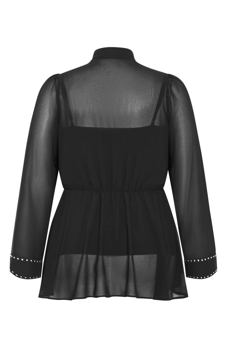 City Chic Kara Studded Pussybow Sheer Top, Alternate, color, Black