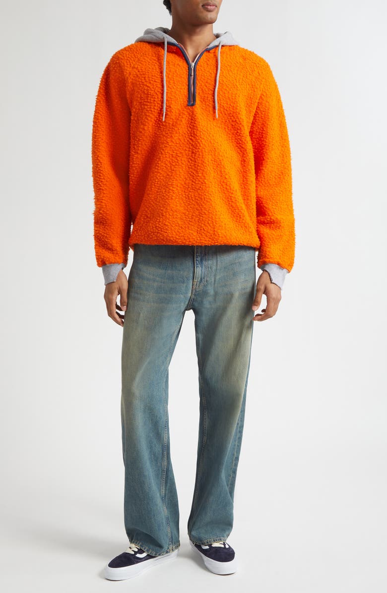 STOCKHOLM SURFBOARD CLUB Farm Colorblock Wool Blend Quarter Zip Hoodie, Alternate, color, Orange