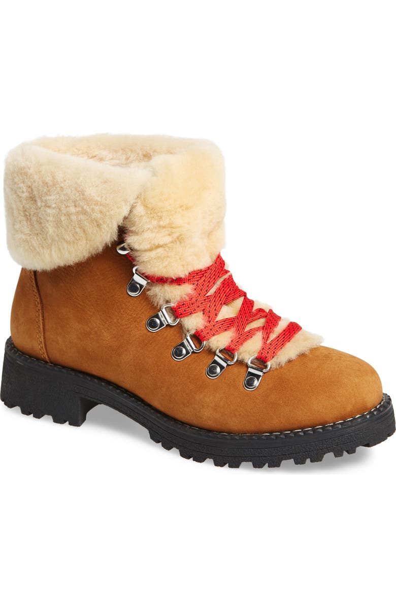 J.Crew Nordic Genuine Shearling Cuff Winter Boot, Main, color, Glazed Pecan Leather