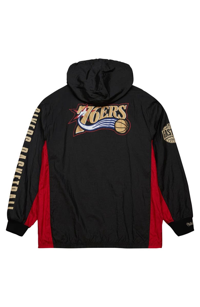 Mitchell & Ness Men's Mitchell & Ness Black Philadelphia 76ers Big & Tall Hardwood Classics Team OG 2.0 Anorak Hoodie Quarter-Zip Windbreaker Jacket, Alternate, color, Black