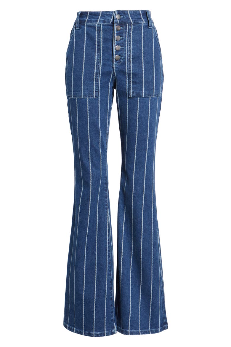 Stripe High Waist Flare Jeans, Alternate, color, MEDIUM WASH
