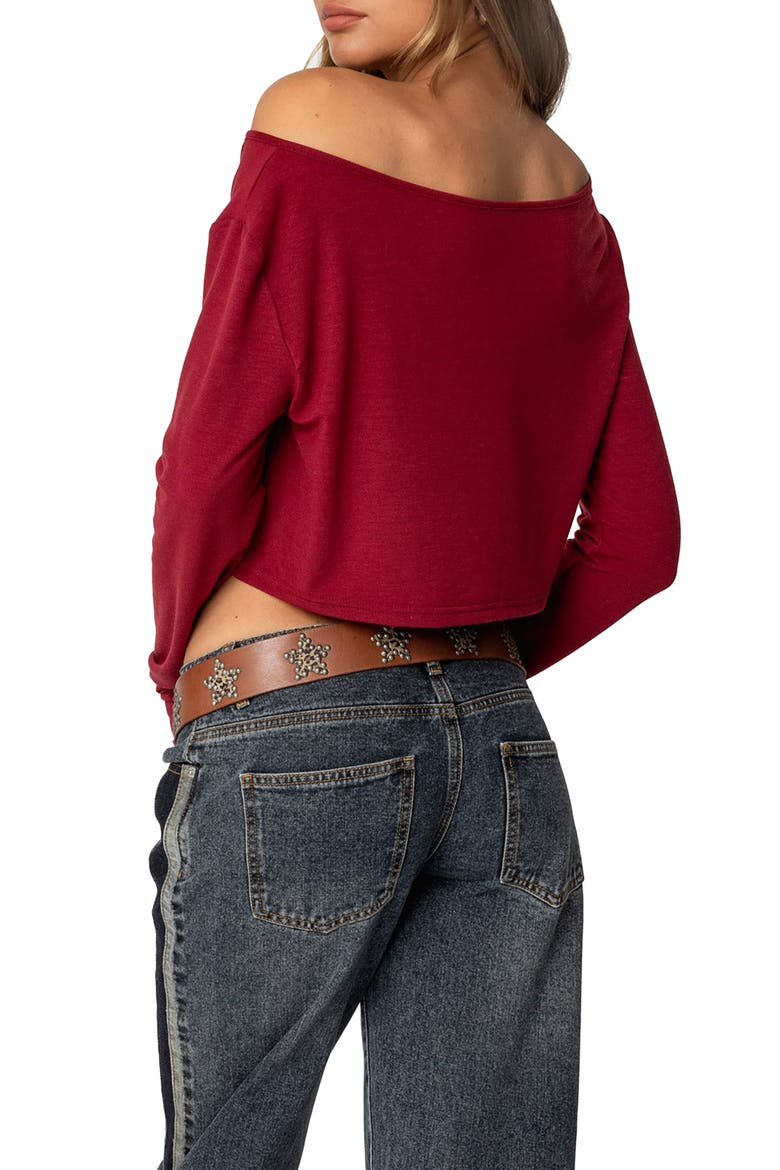 One-Shoulder Long Sleeve Crop Top, Alternate, color, BURGUNDY