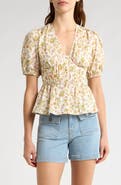 Derek Lam 10 Crosby Maureen Floral V-Neck Cotton Peplum Top