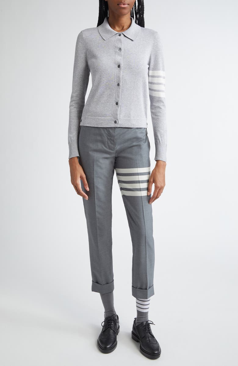 Thom Browne 4-Bar Jersey Stitch Cardigan, Alternate, color, Light Grey