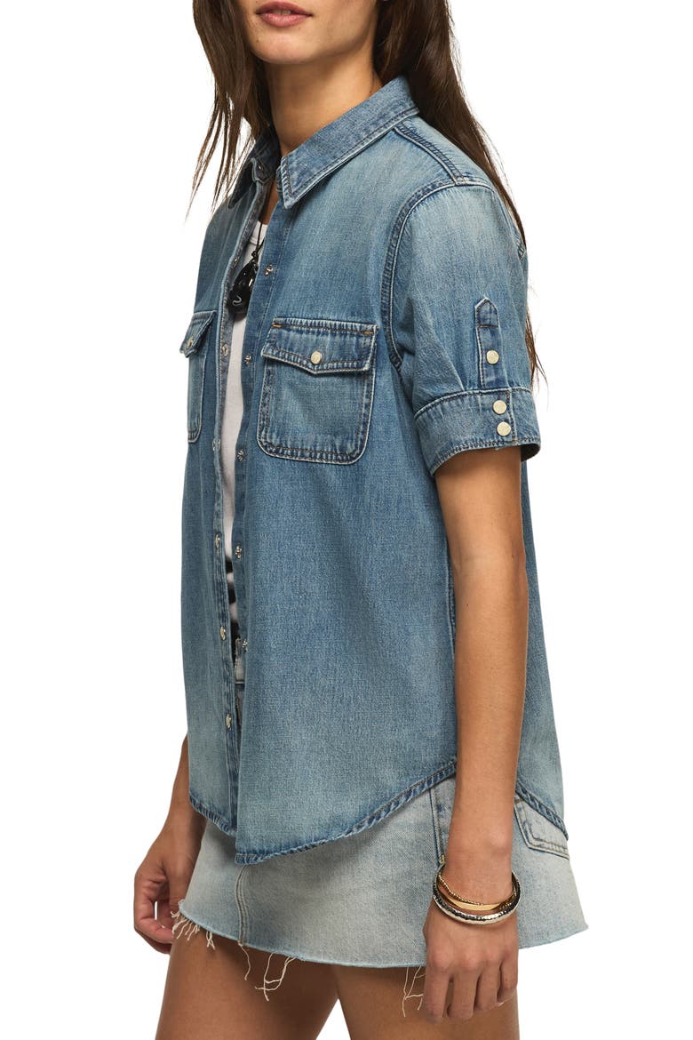 Short Sleeve Denim Western Shirt, Alternate, color, GLAMMED UP WASH