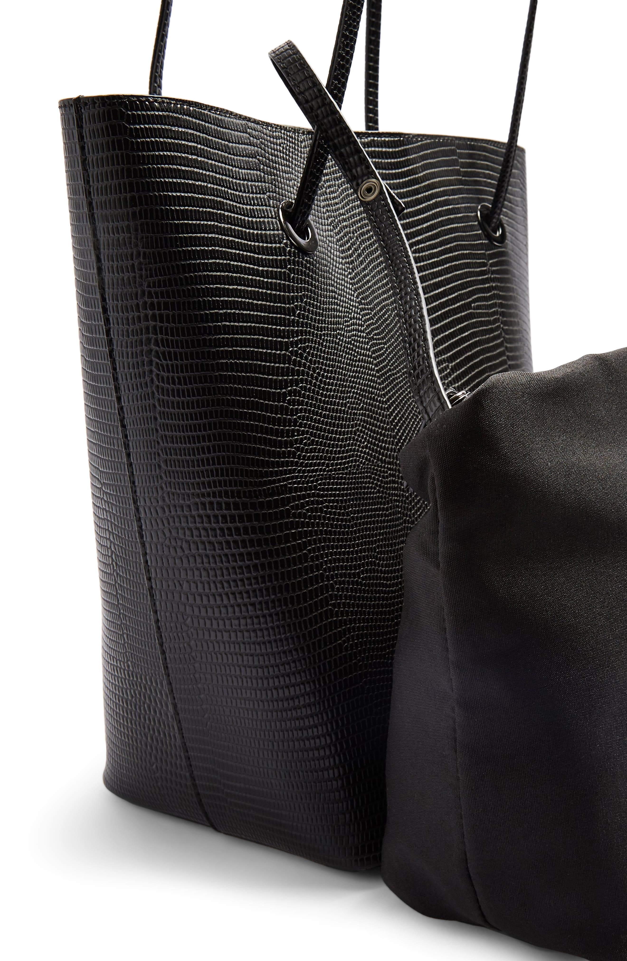 Topshop Salt Lizard Embossed Faux Leather Tote, Alternate, color, 