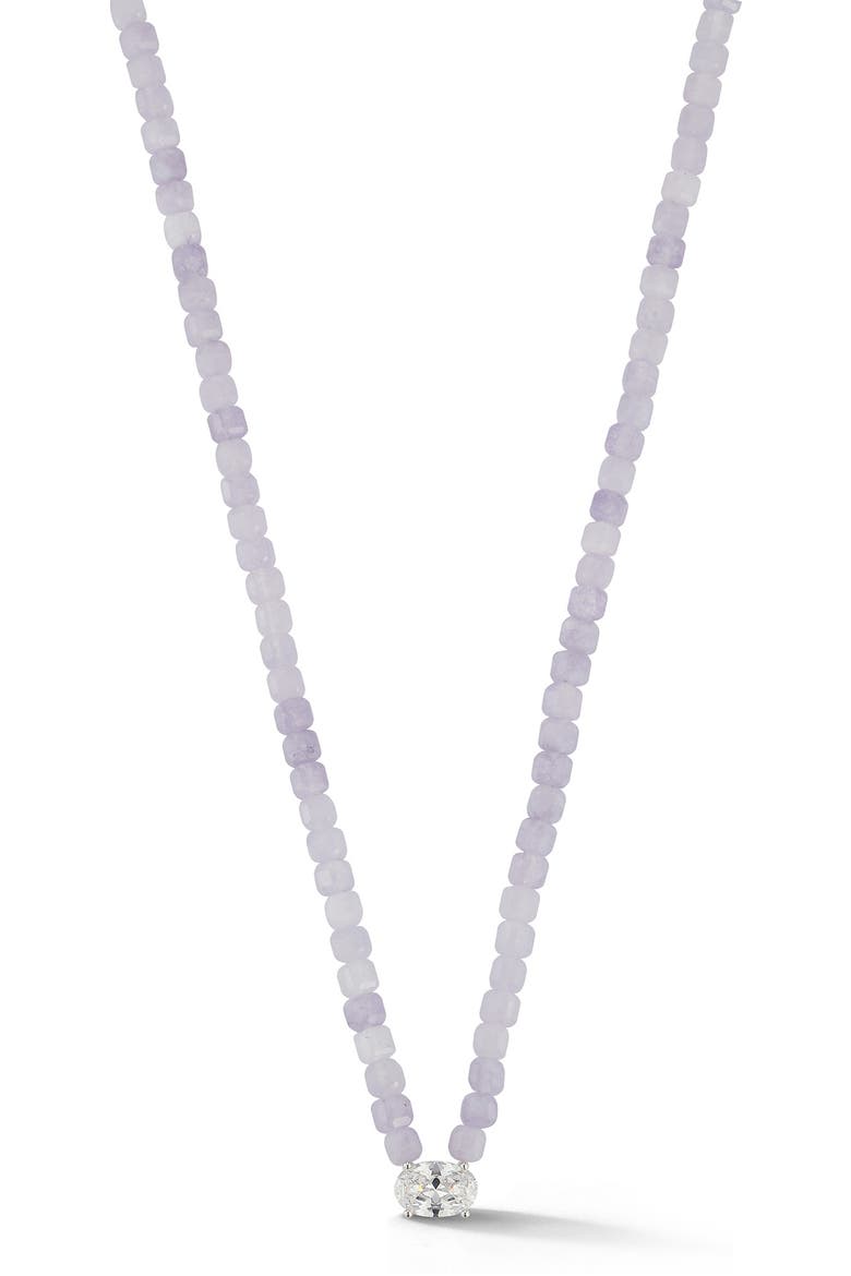 Rhodium Plated Beaded Oval Necklace, Main, color, SILVER