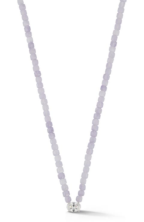 Rhodium Plated Beaded Oval Necklace