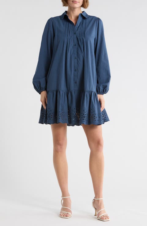 Poplin Eyelet Long Sleeve Shirtdress