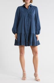 Melrose and Market Poplin Eyelet Long Sleeve Shirtdress